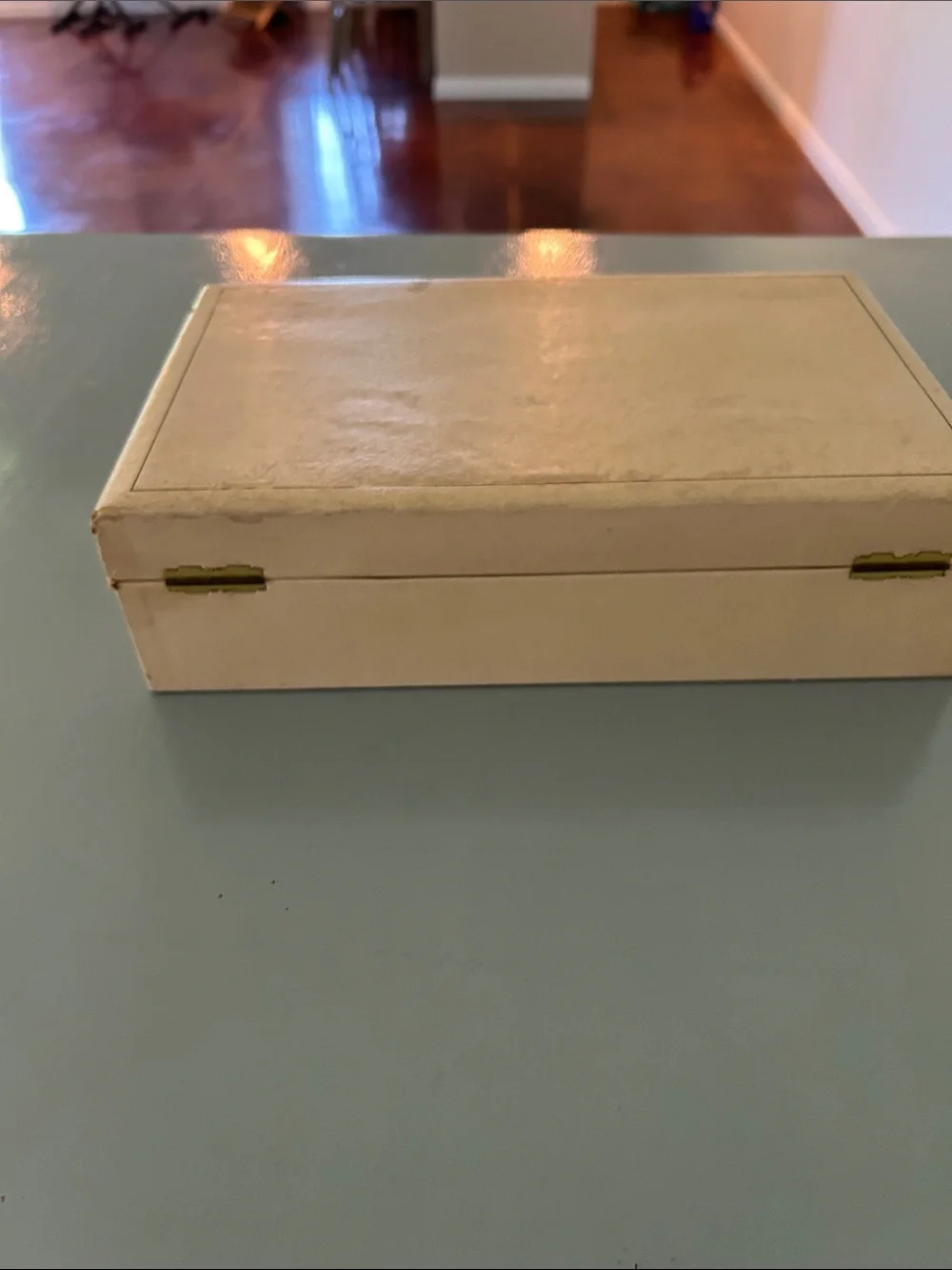 Vintage Cream Jewelry Box with Red Felt interior Vintage jewelry included